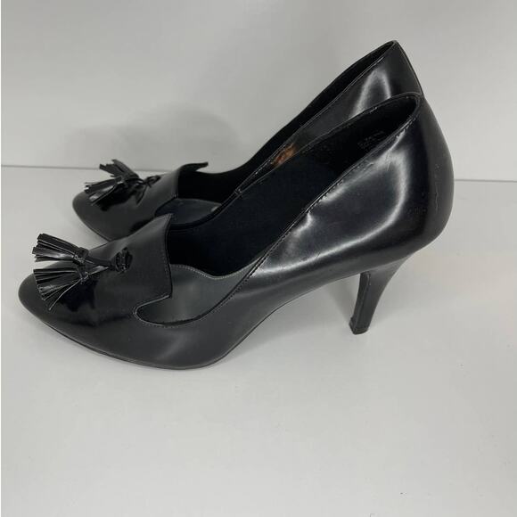 Fioni Shiny Black Tassel High Heel Pumps Size 8 - Picture 5 of 7